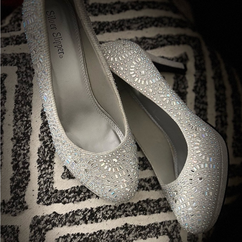 Silver Crystal Embellished Heels